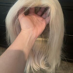 Platinum blonde human hair wig